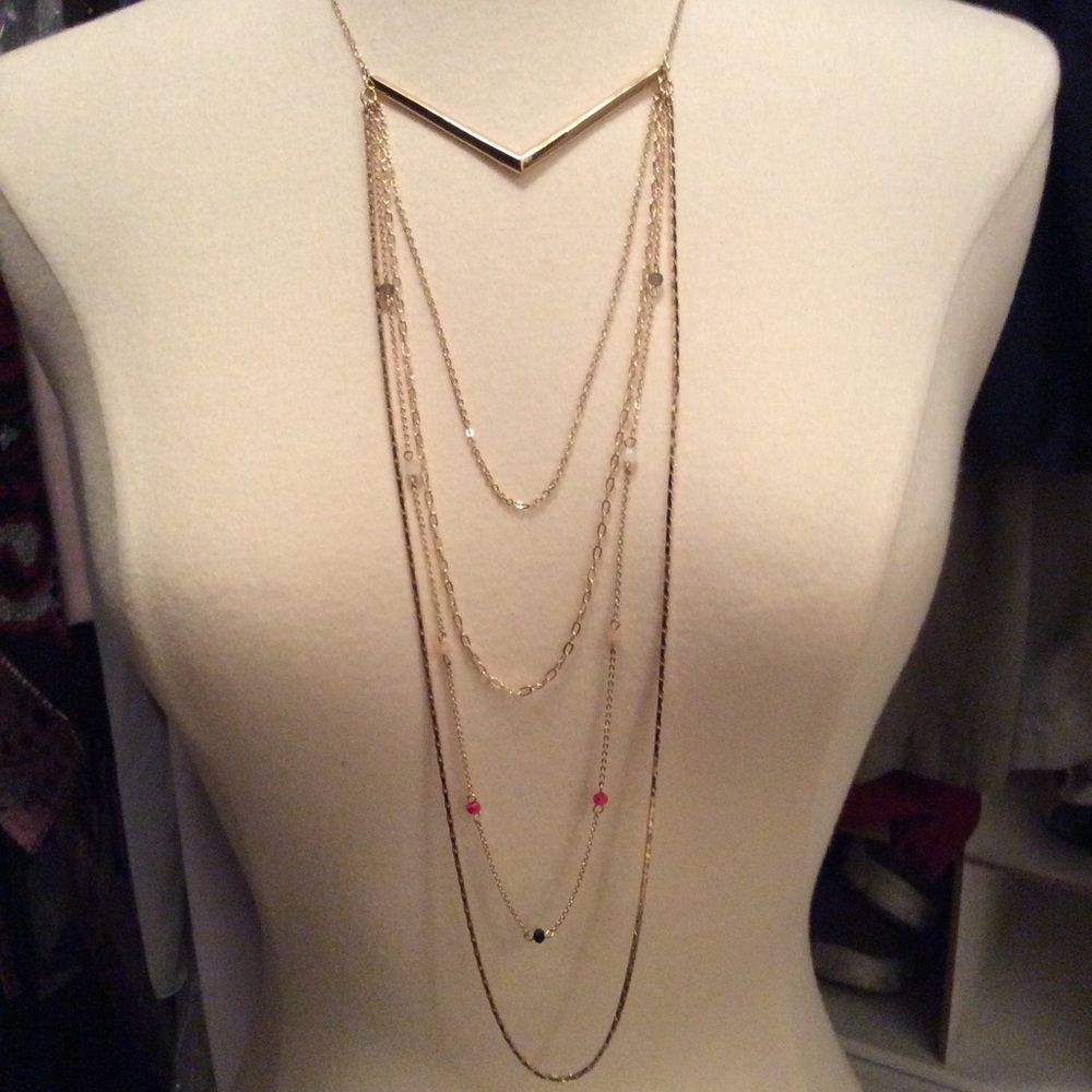 Multilayered long necklace with multicolored beads